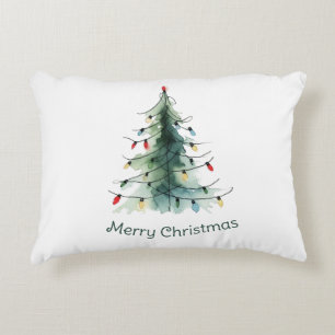 Minimalist Watercolor Christmas Tree Decorative Cushion