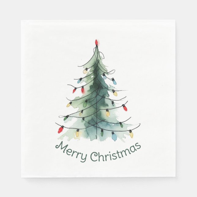 Minimalist Watercolor Christmas Tree Napkin (Front)