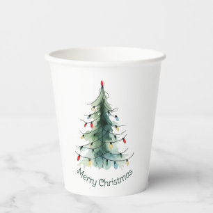 Minimalist Watercolor Christmas Tree Paper Cups