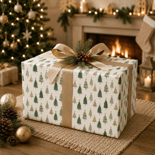 Minimalist Watercolor Christmas Tree Pattern Wrapping Paper