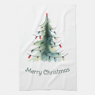 Minimalist Watercolor Christmas Tree Tea Towel