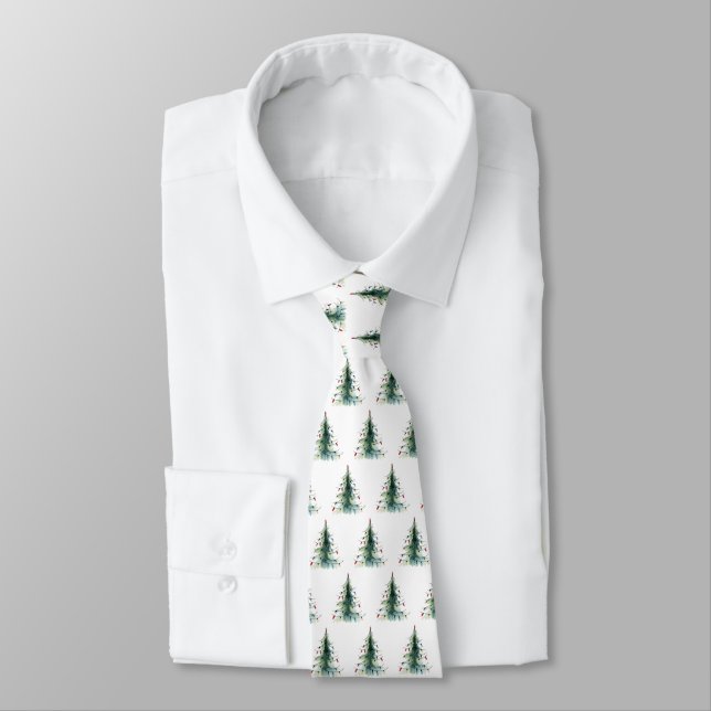Minimalist Watercolor Christmas Tree Tie (Tied)
