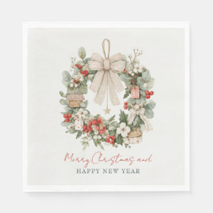 Minimalist Watercolor Cozy Christmas Wreath Napkin