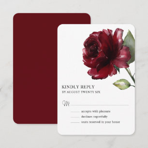 Minimalist Watercolor Deep Red Burgundy Flower RSVP Card
