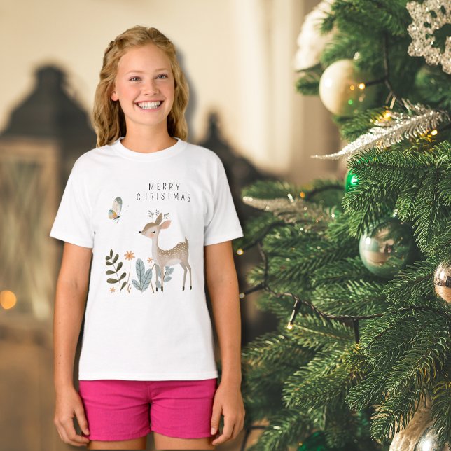 Minimalist Watercolor Deer and Butterfly T-Shirt (Creator Uploaded)