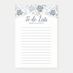 Minimalist Watercolor Dusty Blue Floral To do List Post-it Notes