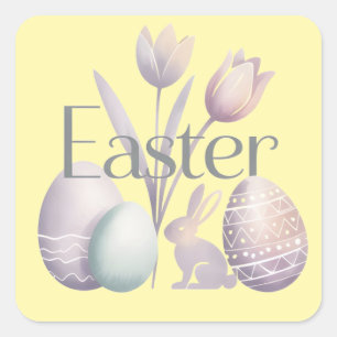 Minimalist Watercolor Easter Typographic Design Square Sticker