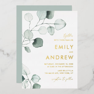 Minimalist Watercolor Eucalyptus Leaves Wedding