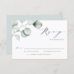 Minimalist Watercolor Eucalyptus Leaves Wedding RSVP Card