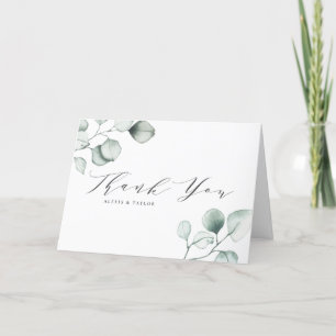Minimalist Watercolor Eucalyptus Leaves Wedding Thank You Card