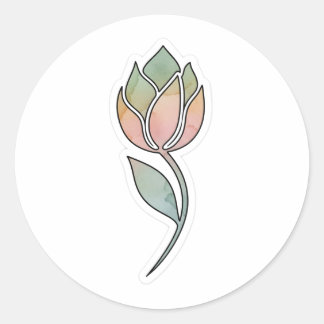 Minimalist Watercolor Floral Art | Gentle Budding Classic Round Sticker