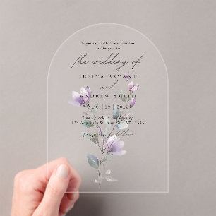 Minimalist watercolor floral script wedding acrylic invitations