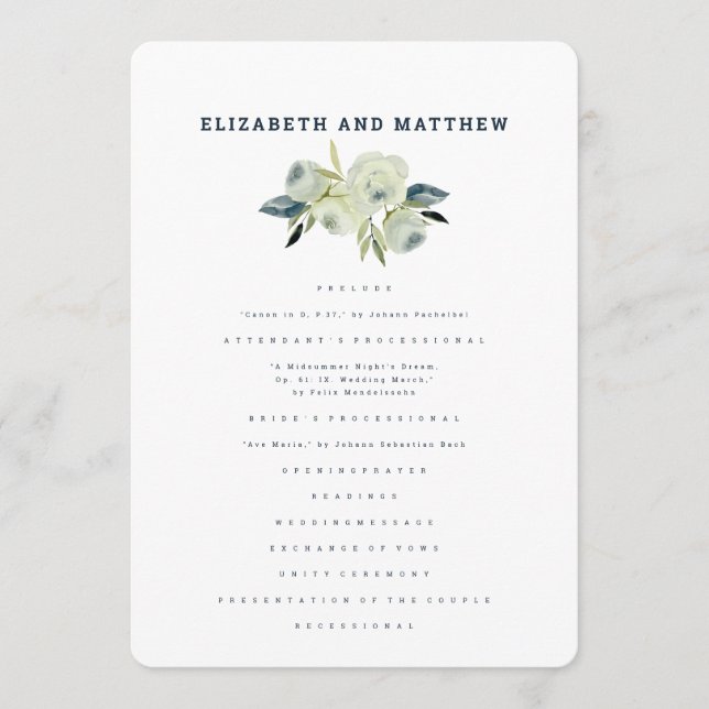 Minimalist Watercolor Floral Wedding Programme (Front)