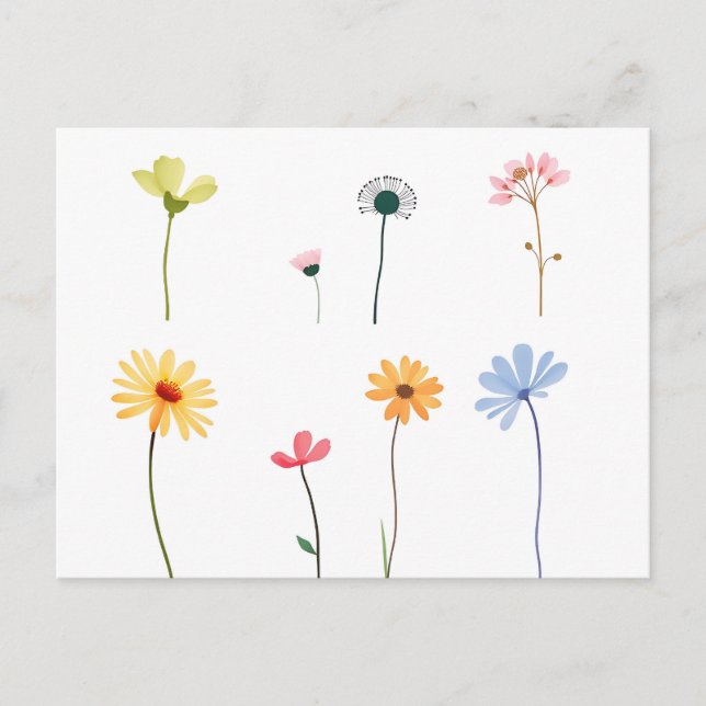 Minimalist Watercolor Flower Silhouettes  Postcard (Front)