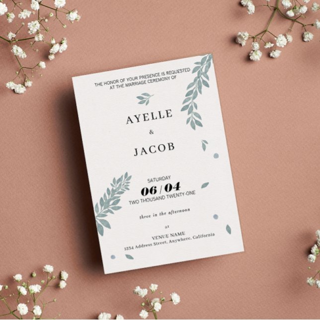 Minimalist Watercolor Foliage Custom Wedding Guest Invitation (Creator Uploaded)