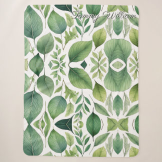Minimalist Watercolor Green Leaves Sherpa Blanket