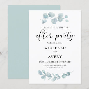 Minimalist watercolor greenery after party invitation