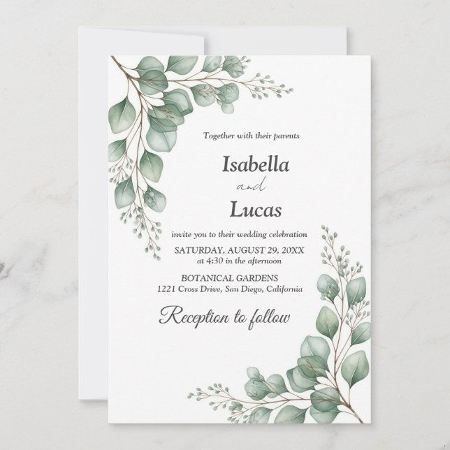 Minimalist Watercolor Greenery Border Wedding  Invitation (Front)