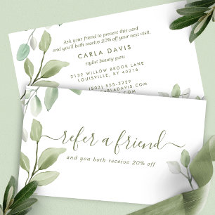 Minimalist Watercolor Greenery Leaves Modern Referral Card
