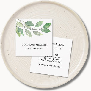 Minimalist Watercolor Greenery Square Business Card
