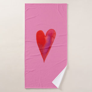 Minimalist watercolor heart bath towel set