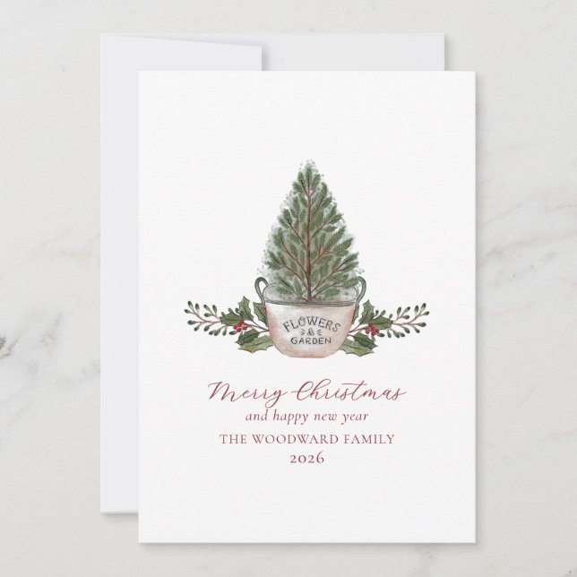 Minimalist Watercolor Holiday Tree Card (Front)
