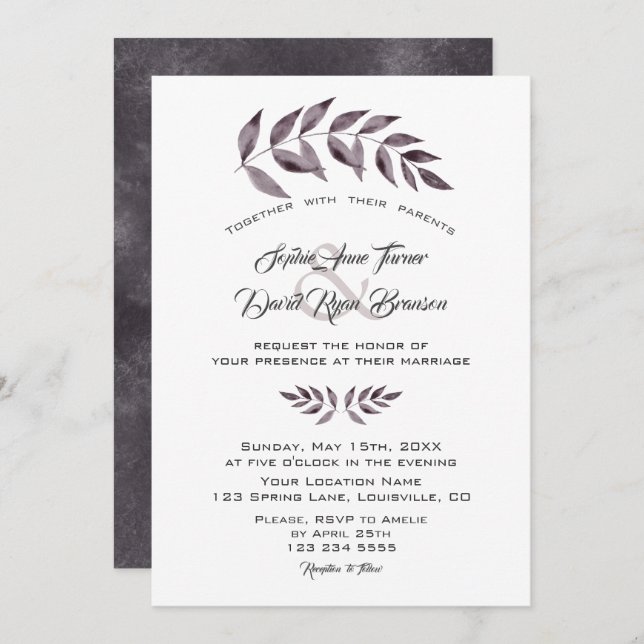 Minimalist Watercolor Ink Branches Wedding Invitation (Front/Back)