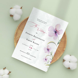 Minimalist Watercolor Lavender Floral Wedding Invitation
