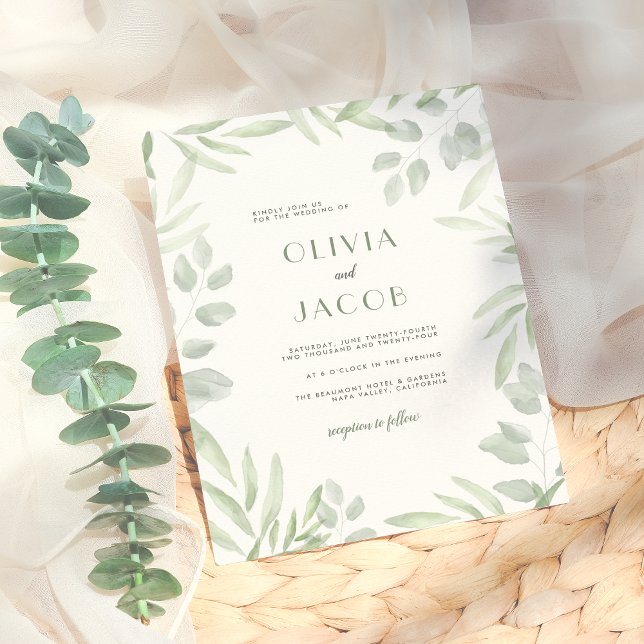 Minimalist Watercolor Leaves Greenery Wedding  Postcard (Creator Uploaded)