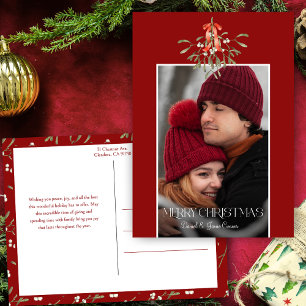 Minimalist Watercolor Mistletoe Christmas Photo Holiday Postcard