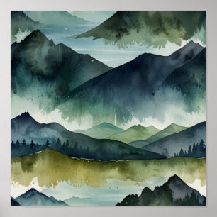 Minimalist Watercolor Mountain Poster