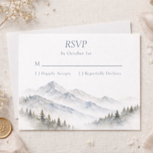 Minimalist Watercolor Mountain Wedding Pine Tree RSVP Card