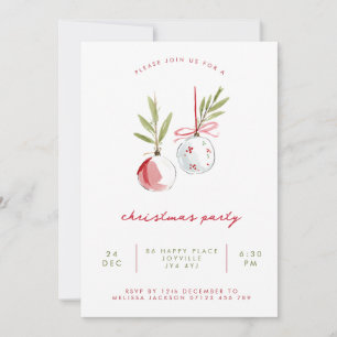 Minimalist Watercolor Ornaments Christmas Party Invitation