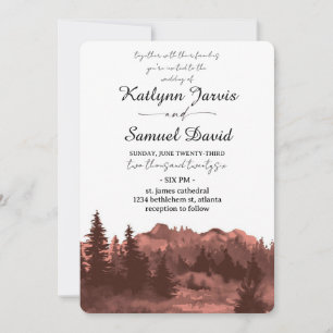 Minimalist Watercolor Pine Tree Mountain Invitation