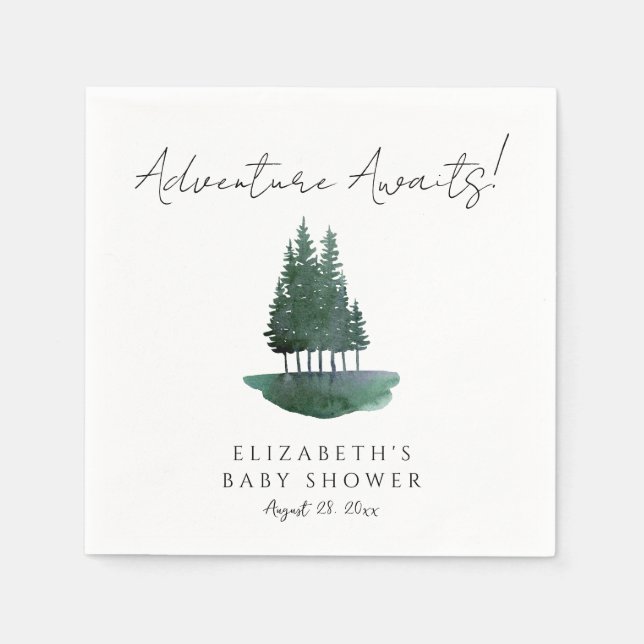 Minimalist Watercolor Pine Trees Baby Shower Napkin (Front)