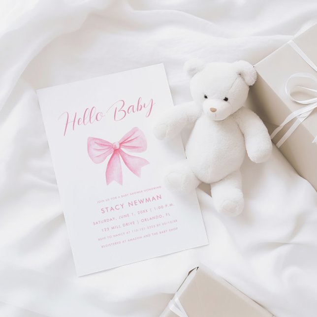 Minimalist Watercolor Pink Bow Baby Shower Invitation (Creator Uploaded)