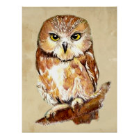 Minimalist Watercolor Print Art for Owl Lovers."