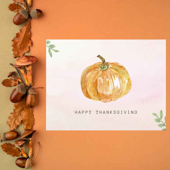 Minimalist Watercolor Pumpkin Thanksgiving Postcard (Creator Uploaded)
