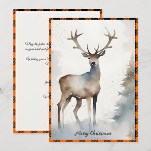 Minimalist Watercolor Reindeer Christmas Orange Holiday Card