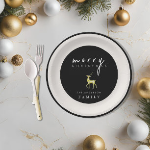 Minimalist Watercolor Reindeer Merry Christmas Paper Plate