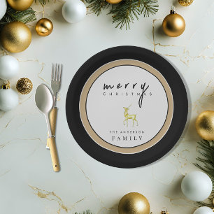 Minimalist Watercolor Reindeer Merry Christmas Paper Plate