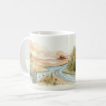 Minimalist Watercolor River Landscape Mug Wrap Des