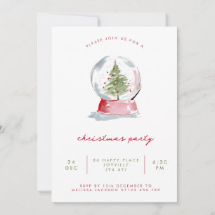 Minimalist Watercolor Snow Globe Christmas Party Invitation