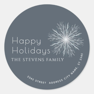 Minimalist watercolor snowflake Happy Holidays Classic Round Sticker