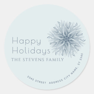 Minimalist watercolor snowflake Happy Holidays Classic Round Sticker