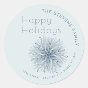 Minimalist watercolor snowflake Happy Holidays  Classic Round Sticker