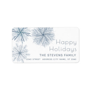 Minimalist watercolor snowflake Happy Holidays Label