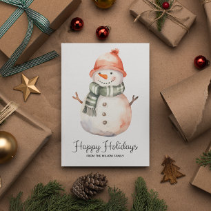 Minimalist Watercolor Snowman Christmas Greeting Holiday Card