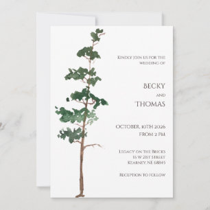 Minimalist Watercolor Spruce Wedding Invitation