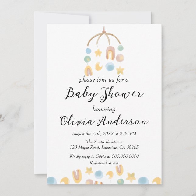 Minimalist Watercolor Toys Baby Shower Invitation (Front)